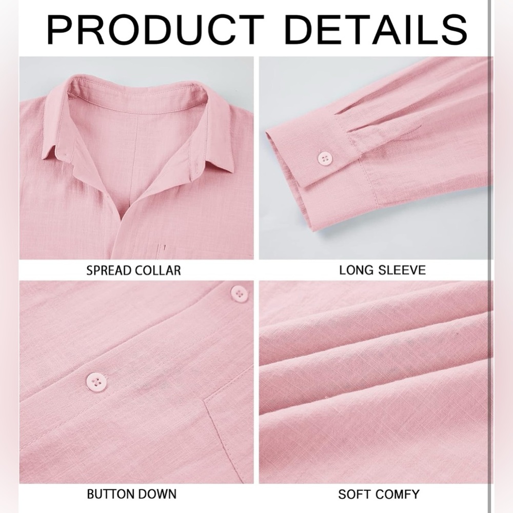 Runcati Women's Linen Cotton Button Down Tunic Shirt Cover Up, Pink Medium - NWT - Picture 4 of 6
